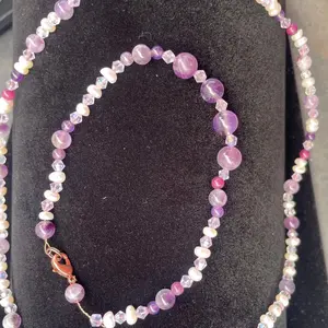Amethyst and Clear Quartz Copper Necklace with Matching Bracelet