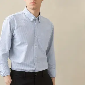 Men's Classic Fit Striped Oxford Long Sleeve Shirt Premium Casual Button Down Collar Long Sleeve Dress Shirt With Pocket - Autumn Stylish Top Quality 100% Combed Cotton Rich Textured Weave Fade & Shrink Resistant - Casual Business Shirts