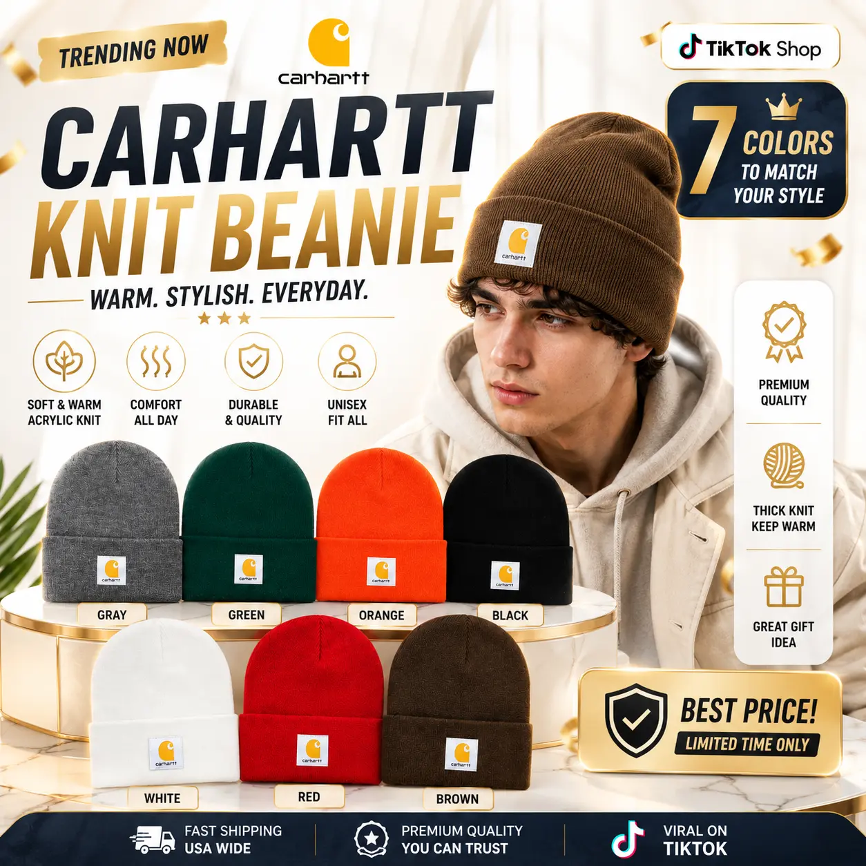Carhartt Knit Winter Beanie Hat – Warm Acrylic Watch Cap for Men Women, Soft Stretch Ribbed Cuffed Design, Outdoor Workwear Hat for Fishing, Running, Skiing, Snowboarding, Travel, Everyday Casual Comfort
