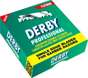Derby Professional Single Edge Razor Blades 100 Count Chromium Ceramic Tungsten & Platinum Coated for Straight Barber Razors