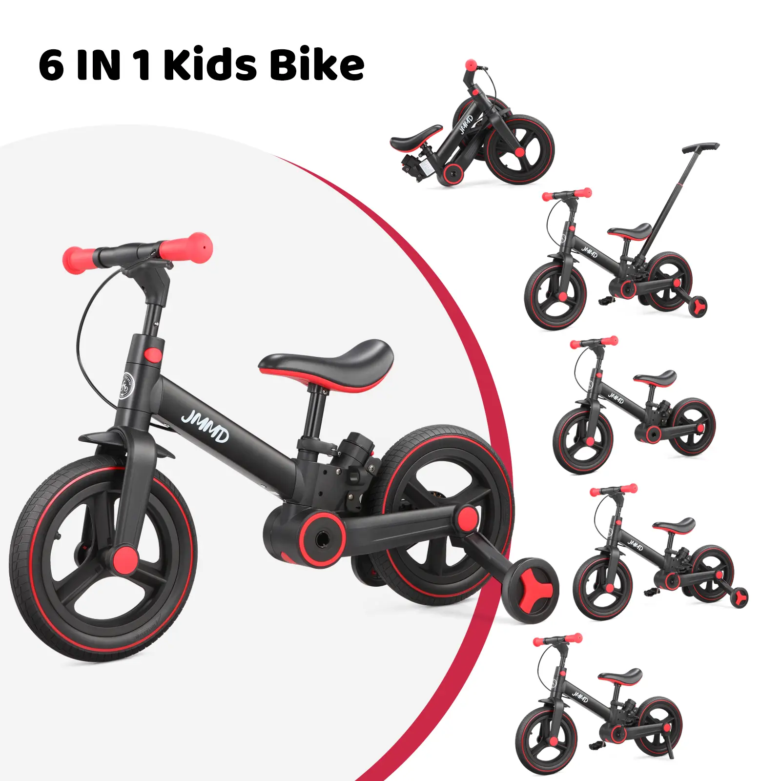 JMMD 6-in-1 Multi-Functional Toddler Balance Bike (18-60M) with Training Wheels, Pedals, Push JMMD 6-in-1 Multi-Functional Toddler Balance Bike (18-60M) with Training Wheels, Pedals, Push
