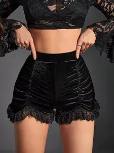 Lace Trim Ruched Shorts
