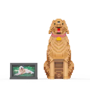 Animal Series Golden Retriever Miniature Building Block Set (2929 pieces), suitable for home decoration, a gift for adults and children, and a birthday present.