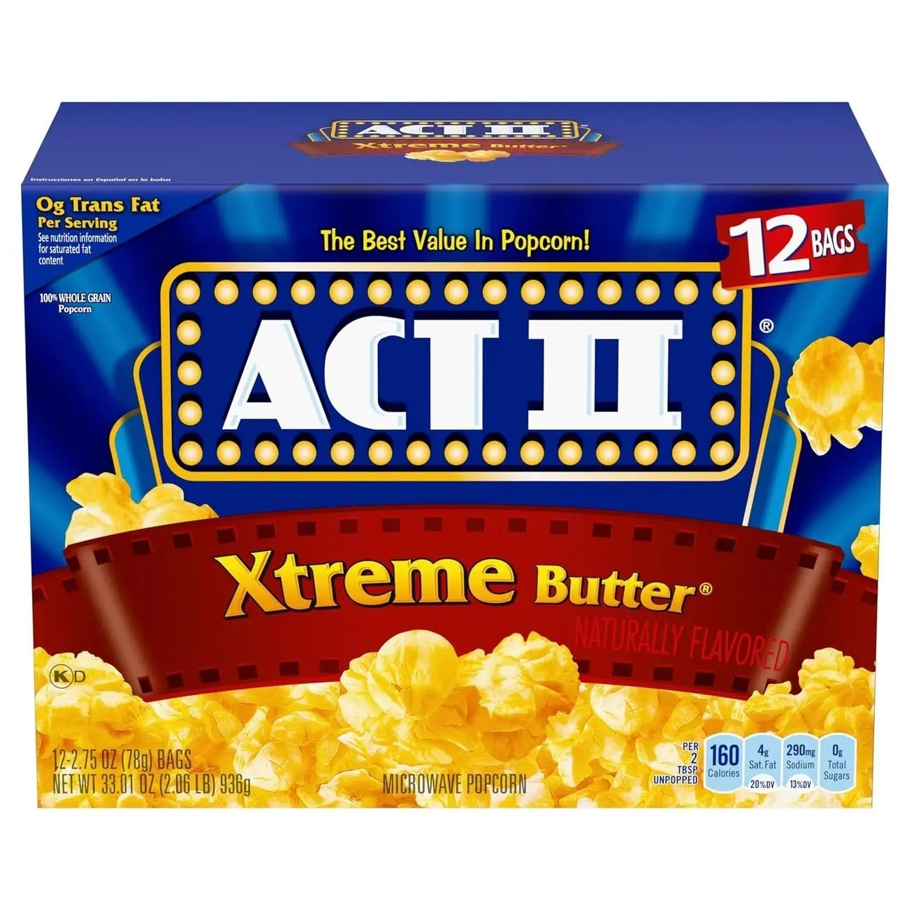 Act II Xtreme Butter Microwave Popcorn, 2.75 oz., 12-Count Bags