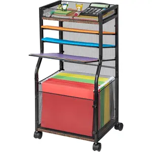 5-Tier Rolling File Cart with Lockable Wheels, Mobile File Cabinet for Hanging File Folders Sliding Trays, Under Desk Storage Paper Organizer Utility Cart for Office Home School