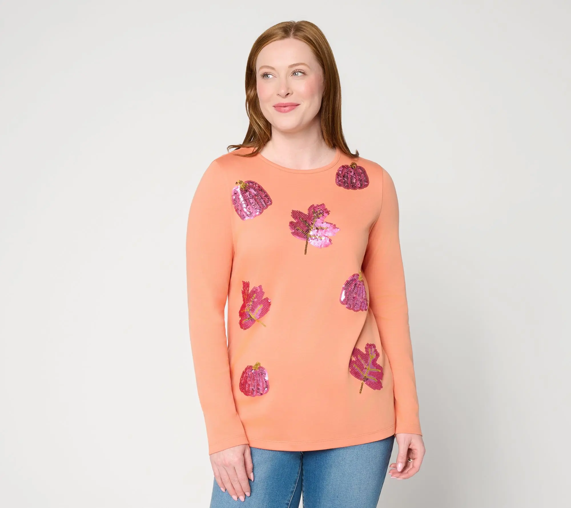 Quacker Factory Falling for Pink Long Sleeve Top