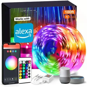 WiFi Led Lights 100ft, Tuya App Controlled Led Strip Lights, Work with Alexa and  Assistant, Timer Schedule, Color Changing Led Lights for Bedroom Party Kitchen
