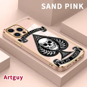 Electroplated Phone Case for iPhone 15 Pro Max 16 14 Plus 13 12 11 Spade Skull Soft TPU Silicone Dirt-proof Easy to Clean Soft Cover Gift