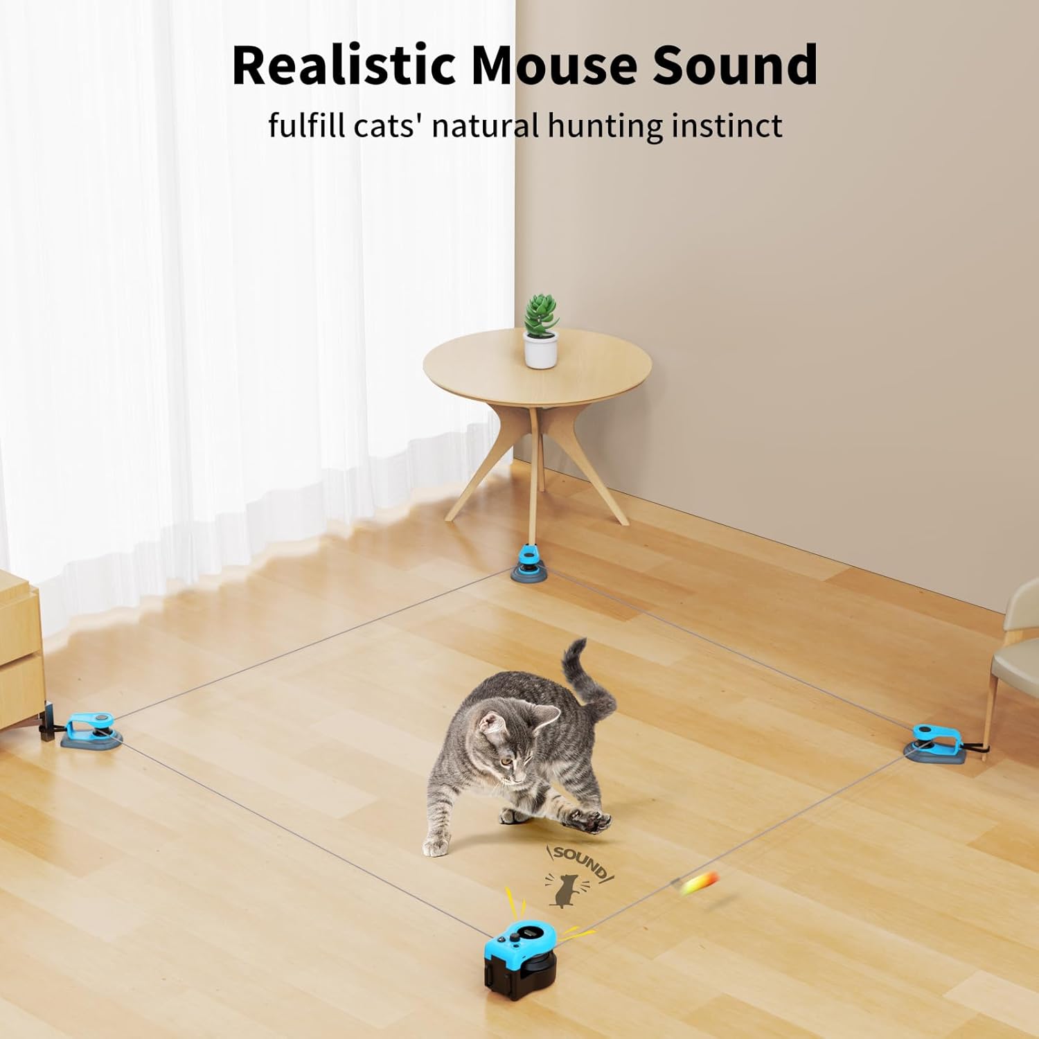 AsFrost Automatic Hands-Free Cat Teaser - Interactive Indoor Cat Toy with Remote/Auto Function, Feather, DIY String & Moving Mouse Hunting Features for Bored Kittens usb-c rechargeable