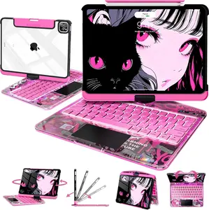 [Summervibes] NAIDUN Latest 360 Swivel Keyboard with Y2K style tranparent case for iPad Hard PC Back 7 Color Backlight Wireless Tablet Accessories ipad case