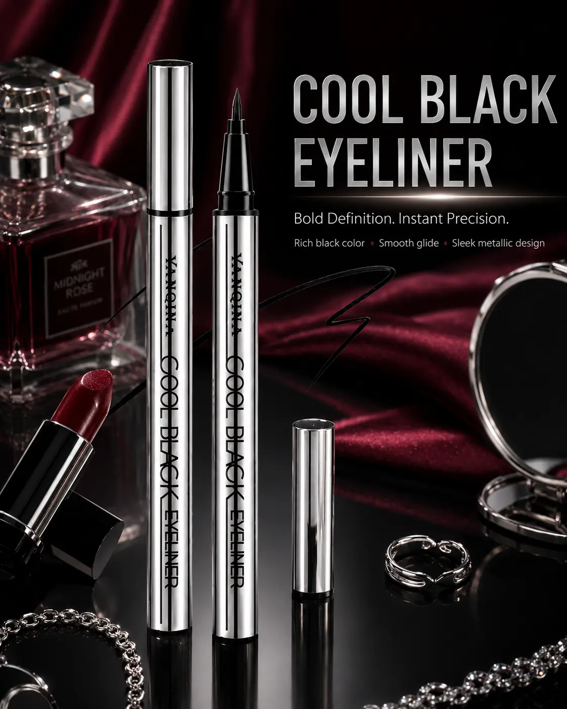 Matte Black Liquid Eyeliner - Waterproof Long-Wear Eye Liner | Smudge-proof & Vegan | Intense Pigment Precision Pen