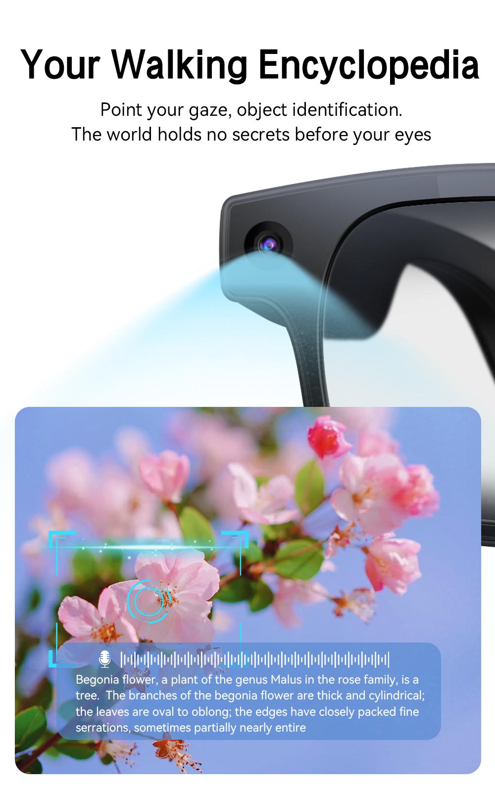 NEW Smart AI Glasses with 8MP Camera Video Recording Chatgpt 100+ Languages Real-Time Translation Bluetooth Call Music Play Replaceable Lenses Earphones for Travel Outdoor Adventures Cycling Wearable Devices