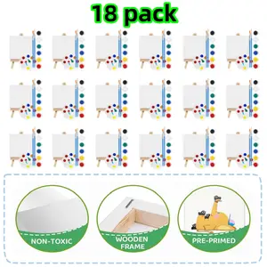 18 set Mini Canvas Painting Kit Stretched Canvas with Easel, Acrylic Paint Strips, Palettes, Painting Brushes for Birthday Party Beauty & Personal Care