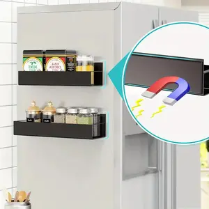 Magnetic Spice Rack Set for Refrigerator, Kitchen, No Drilling Installation, Stylish Metal Look, Wall Mounted Condiment Storage Organizer, Easy to Clean