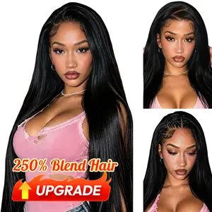 [ Blend ] Upgrade Yawawe Hair 13x6 Wear go Glueless Straight Wig Pre-Cut Pre-Plucked Blend Human Hair for Women Chocolote Brown Beginnner Friendly