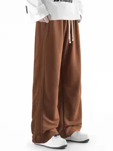 Men's Casual Jogger Pants with Elastic Drawstring Waist and Flare Leg Design, Loose Fit Knit Sporty Long Trousers for Gym Running Daily Wear, Wide Sweatpants