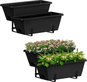 2-Pack Vertical Garden Planter with 2 Tiers, Outdoor Herb Rectangle Raised Garden Beds for Flowers, Fruits, and Vegetables, Elevated Garden Bed with Drain Holes, Ideal for Balconies, Patios, and Indoors in Black