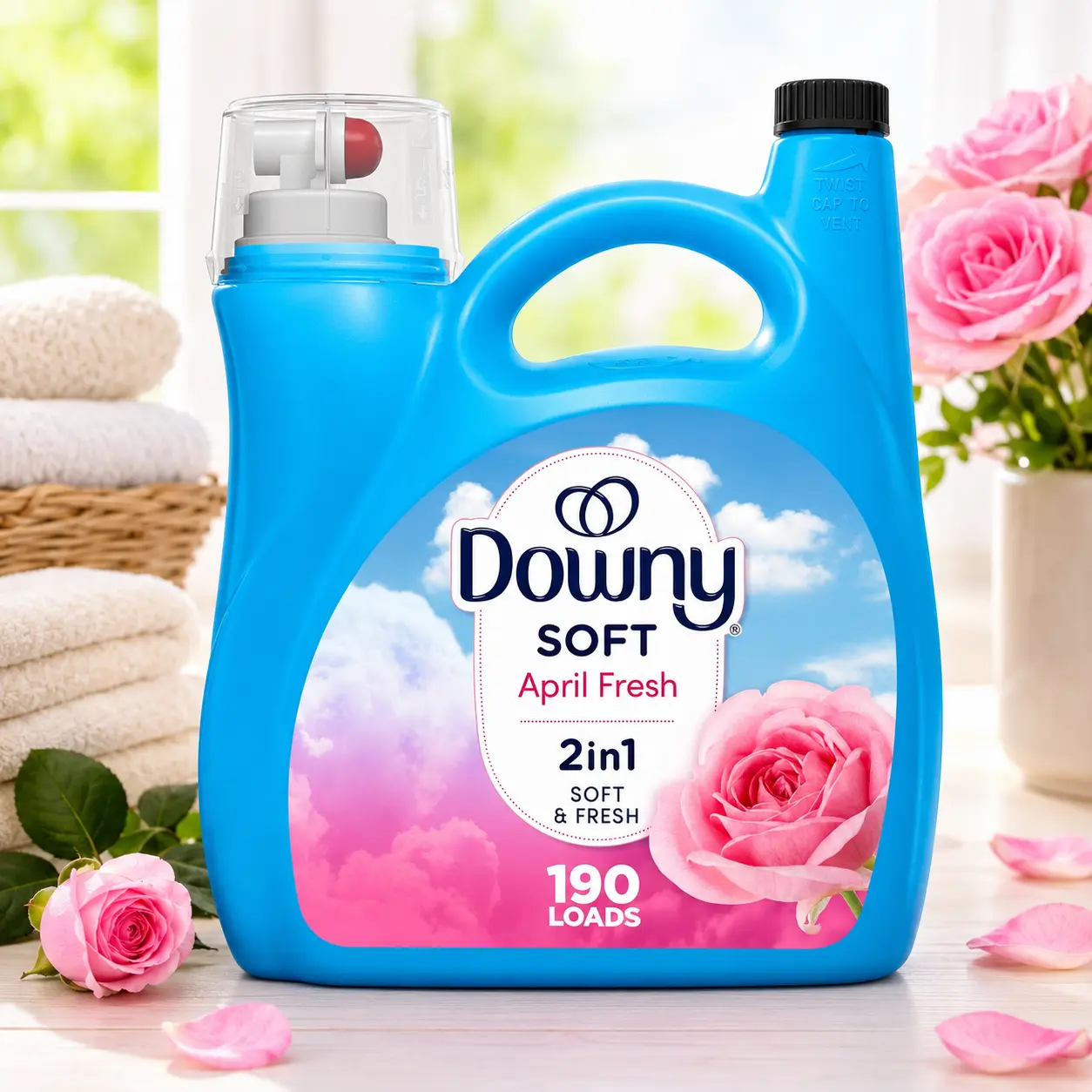 Downy Liquid Fabric Softener, April Fresh 2-in-1 Fresh & Soft, 140 Fl Oz, 190 Loads, Fabric Conditioner For Freshness And Softness