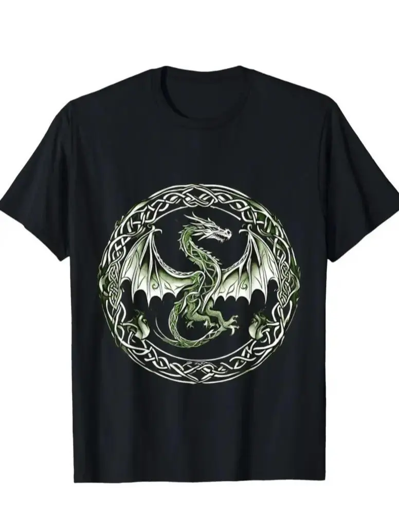 Tribal Irish Green Celtic Knot Fantasy Celtic Dragon T-Shirt Men's T-shirt Funny