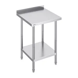 VEVOR 24x24x36 In Stainless Steel Work Table, Heavy-Duty Commercial Kitchen Prep Table with Smooth Surface, Adjustable Height & Shelf for Restaurant, Home Use