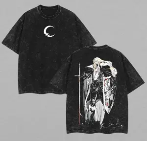 Alucard Son of Dracula Anime T-Shirt, Castlevania Nocturne Streetwear Oversized Acid Wash Heavyweight Tee, Otaku Style, Anime Gift Idea