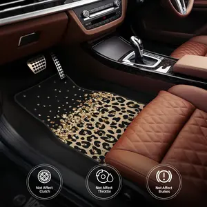 Fashion printed leopard print car floor mat set - front and rear full coverage of car interior accessories, crystal velvet car floor mat is suitable for cars, trucks, SUVs