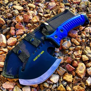 10.5" Hunt-Down Axe Throwing Hatchet Gut Hook Serrated Edge Rubber Grip W/ Sheath