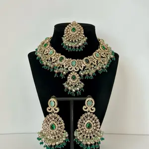 Sitara Polki Stonework Necklace Set with Earring and Tikka for Festive Wear