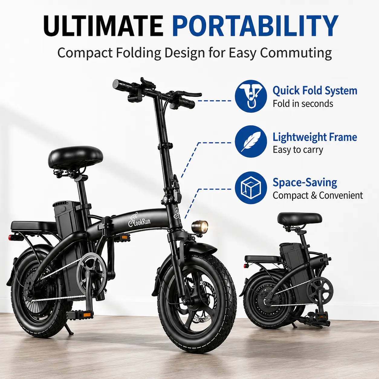 LOOKRUN 650W Foldable Adult Electric Bike - City Commuter Ebike, Commuter Folding Ebike, 30-Mi Range, 3 Riding Modes, Portable Lightweight Bicycle for Sports & Outdoor Use 8-level shock absorption Dual Seat f12 bicicleta bateria de