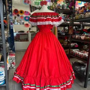 2 piece set Folklore Mexican Solid  skirt and blouse Womenswear