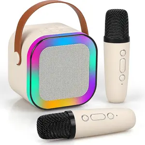 Mini karaoke machine with microphone sound system, portable karaoke speaker with 2 wireless microphones, ideal birthday gifts for girls and kids aged 4-12, perfect for family gatherings