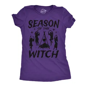 Womens Funny T Shirts Season of The Witch Sarcastic Halloween Witch Graphinc Tee for Ladies Funny Womens T Shirts Cute Vintage Fashion Casual Ladies T-Shirt Gift Halloween Tops for Women Women's Novelty Tees Purple -