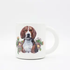 Beagle Dog Portrait Coffee Mug: Handmade Stoneware Clay, Floral Design