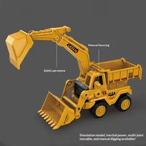 High-Quality Inertia Engineering Vehicle Simulation Toy, Three-In-One Excavator, Bulldozer, and Dump Truck, Perfect Back-To-School Gift