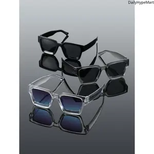 3 Pcs Tinted Lens Sunglasses Trendy Rectangle Frame Glasses for Daily & Outdoor Fashion in Black & Clear Options