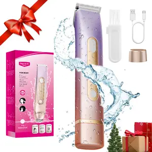 PVBKZ Bikini Trimmer for Women, Electric Shaver and Razor Rechargeable 2-in-1 Body and Facial Epilator, Dual Heads for Painless Trimming of Pubic Hair, Face, Underarms and Legs, IPX6 Waterproof. Christmas Gift New Year Gift Shaving Grooming