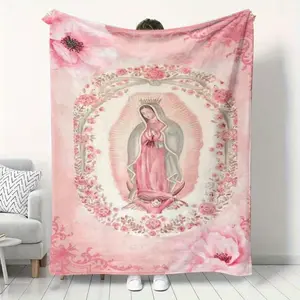 Virgin Mary Printed Flannel Blanket Soft Funny Throw Blanket Cozy Lightweight Plush Portable Cover Blanket For Sofa,Warm Gift For Birthday,Christmas,Multiple Blankets A multi-functional and beautiful blanket suitable for decoration, use and as a gift.