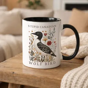 Stupid Canadian Wolf Bird Pottery Mug, Heated Movie Rivalry Mug, Hollander Rozanov Mug, LGBT Hockey Romance Mug