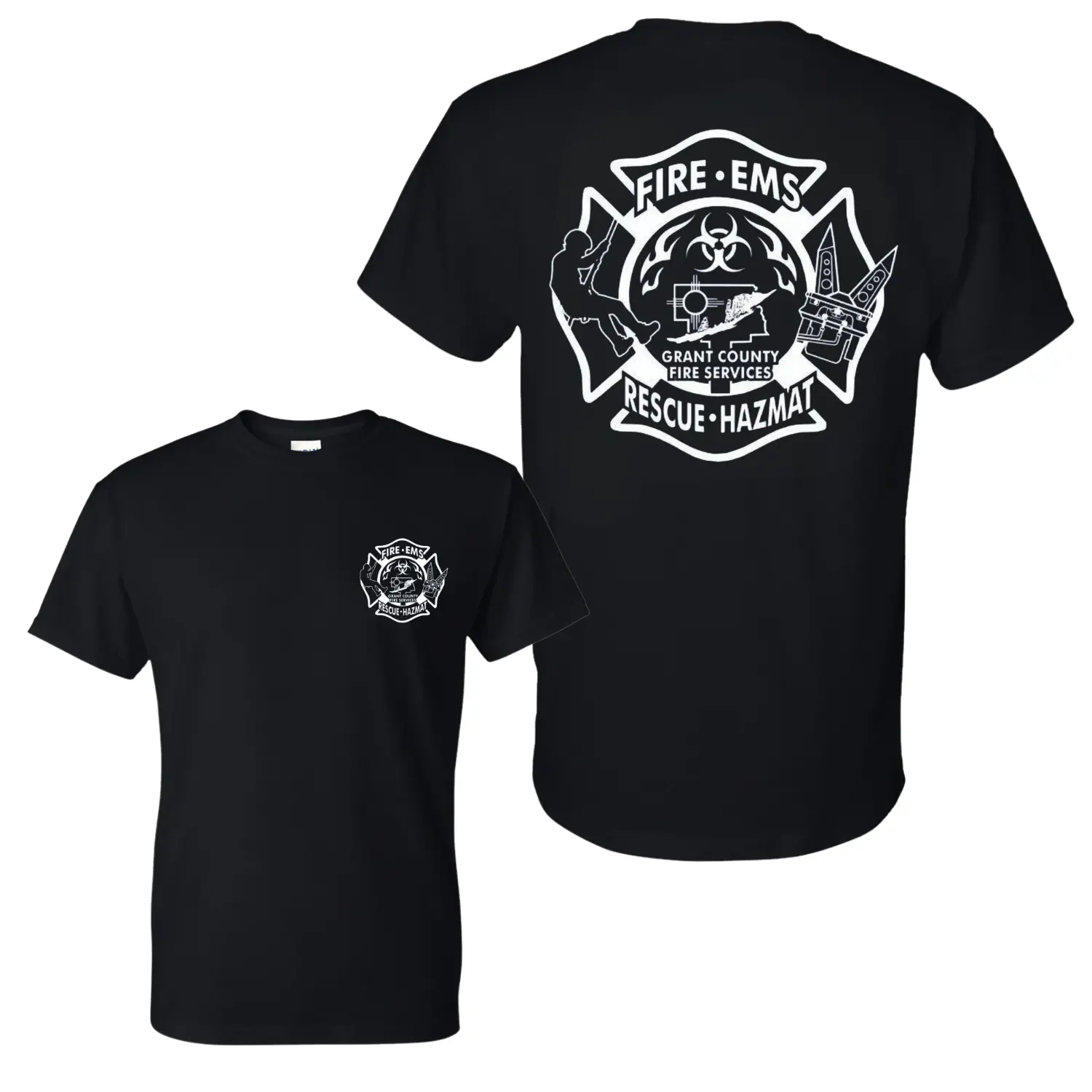 Grant County Fire Services Rescue Hazmat T-Shirt, 2 Sides, Fire EMS First Responder Graphic Tee