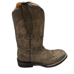 Barbwire Cowboy Genuine Leather Boots with Distinctive Barbed Wire Design and Classic Cowboy Style