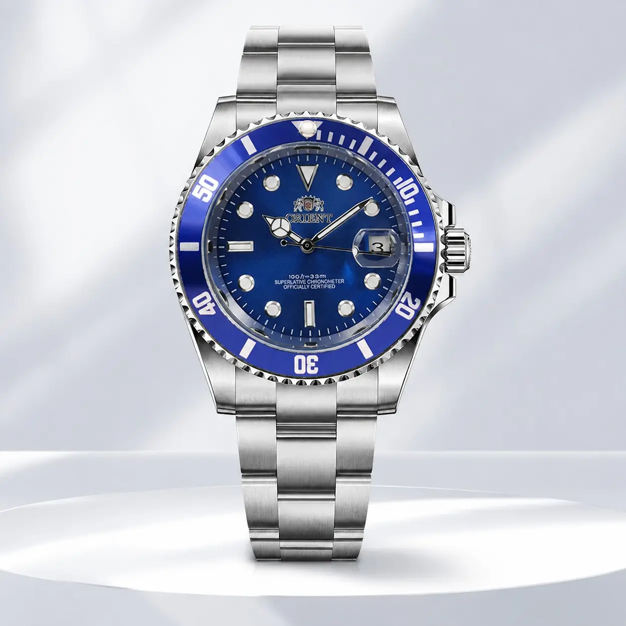 ORIENT Men Automatic Diver Watch, Rotating Bezel, Luminous Markers, Date Window, Stainless Steel Bracelet, Water Resistant Sports Wristwatch. Robust diving style, suitable for outdoor and daily wear, fashionable premium gift for men.