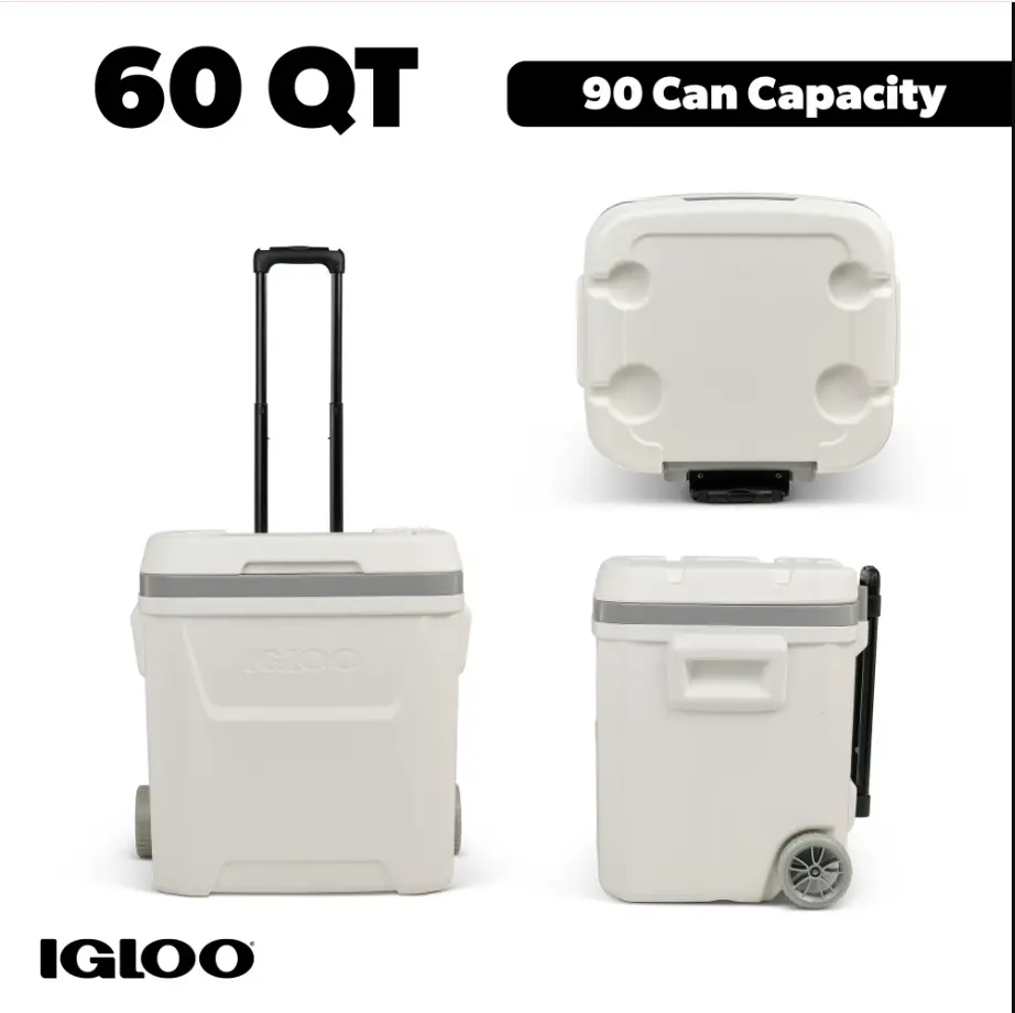 Igloo 60 QT Marine Ice Chest Cooler with Wheels, White