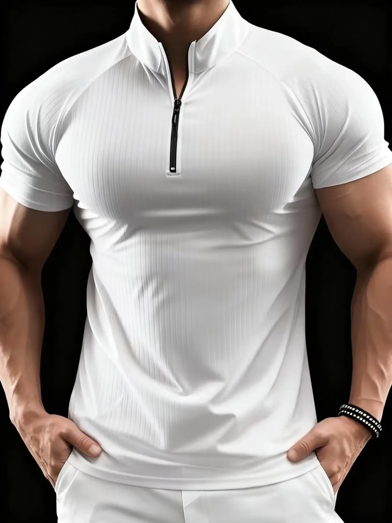 Men's Sporty Fitness Short Sleeve, Half-Zip Stand Collar, High Elasticity Quick-Dry Breathable Fabric, Ideal for Gym Training