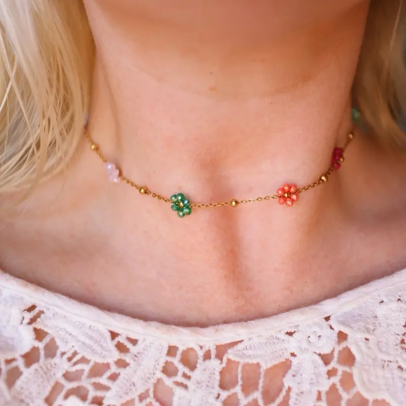 Crystal Daisy Chain Beaded Chain Choker Necklace