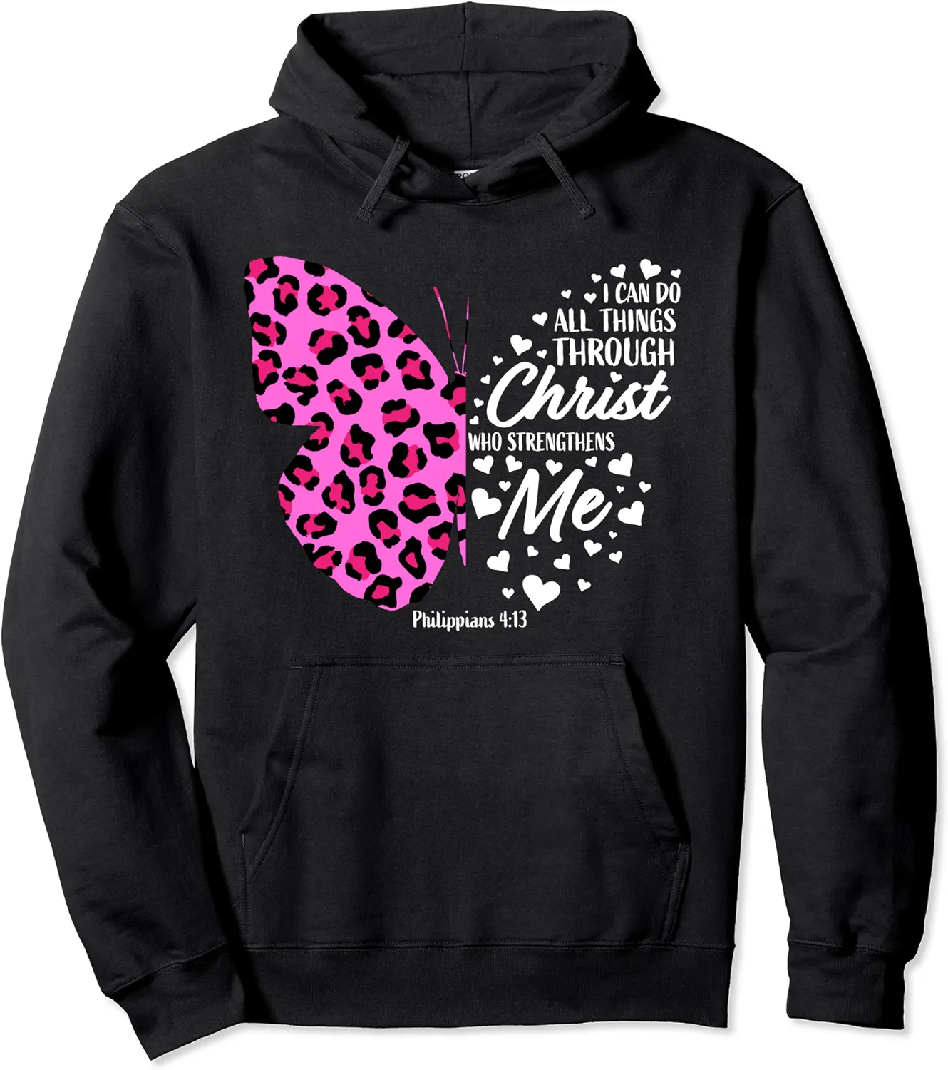 Cute Pink Cheetah Print Butterfly Bible Verse Women Girls Pullover Hoodie - Codyweav Shop 37B093S5T3RX
