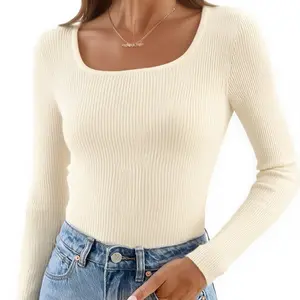 AURAKNIT Autumn Winter Fashion Trend 2025 Round Neck Soft Vertical  Knitwear Casual Top New Collection Basic Style Womenswear Knitting Knitting Retro Knitted Henley Crop Shirt thin kint fabric Casual Sweater Women's Knit Fitted Sweaters fall wear