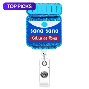 Sana Sana Retractable Badge Holder, 1 Count Id Badge Holder with Clip, Belt Clip Badge, Durable Materials, Id Badge Holder for Nurses & Doctors & Students, School Supplies, Office Accessories, Men Gifts, Bling Acrylic Badge, Id Card Holder