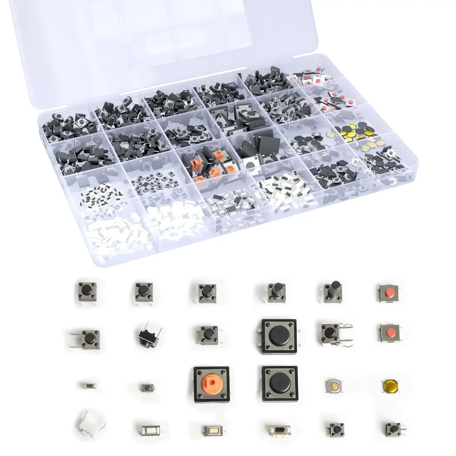 620 Pcs 24 Value Micro Momentary Tactile Switch Assortment Kit | Push Button Switch Set, Made of Plastic, Metal