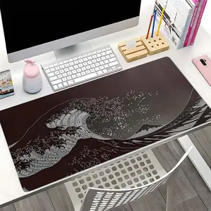 Japanese Wave Art XXL Gaming Mouse Pad, Minimalist Aesthetic Extended Big Desk Mat, Non-Slip Base Edge Stitching, Large Keyboard Pad for Office Gaming, Perfect Gift