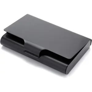 MaxGear Aluminum Business Card Holder, Slim Portable Metal Business Card Case Wallet Name Cards Holder, Lightweight Professional Card Holder for 22-30 Cards, 3.7” x 2.45”, Black